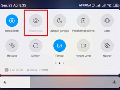 mengaktifkan mode baca xiaomi