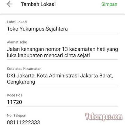 menambah lokasi toko tokopedia
