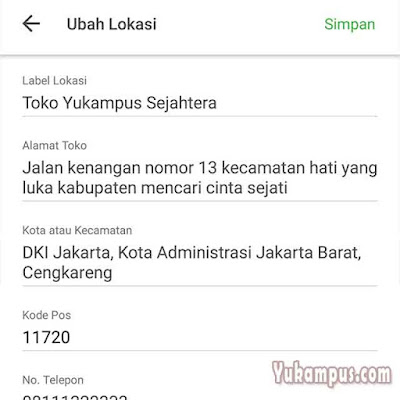 mengganti lokasi toko tokopedia