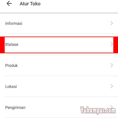 pengaturan etalase tokopedia