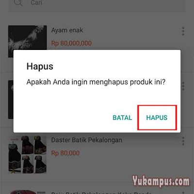 menghapus produk tokopedia